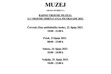 Radno vrijeme Muzeja Grada Đurđevca za vrijeme održavanja Picokijade 2023